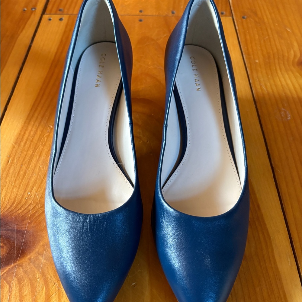 Cole Haan Navy Leather Kitten Heels